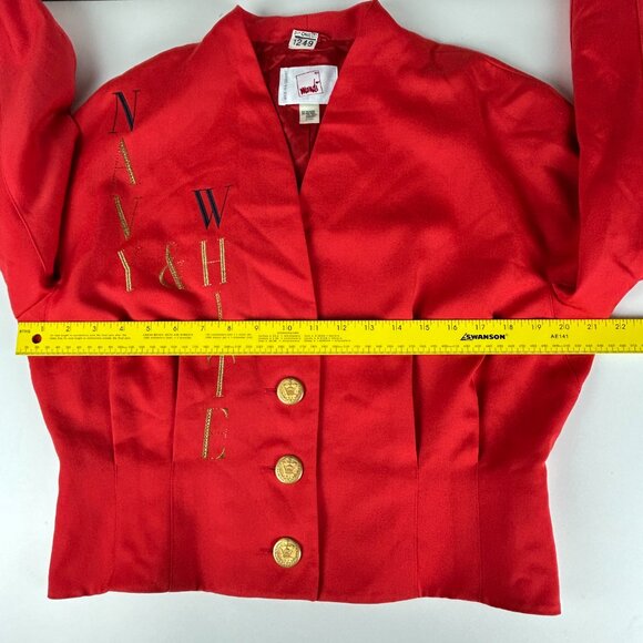 Mondi Blazer Women EU 42 US 14 Red Wool Blend Embroidered Vintage Jacket - Picture 11 of 16